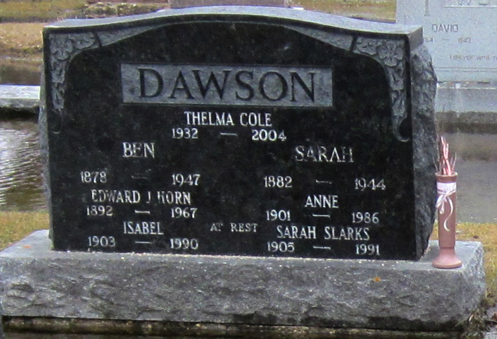 Photo of headstones/Sarah Dawson nee McLennan 1882-1944 hdstn Brookside Cem Winipeg